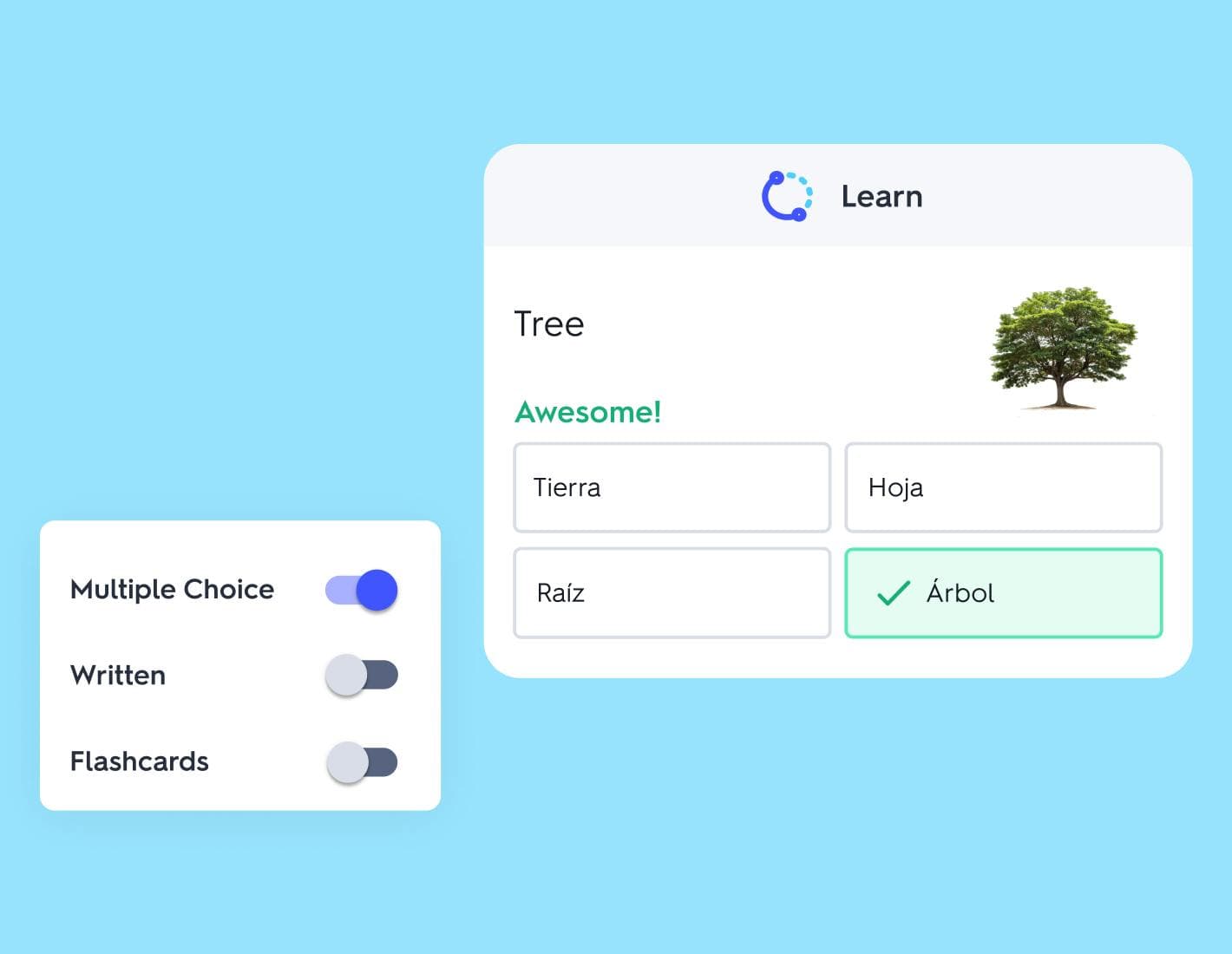 Quizlet Learn mode showing a multiple-choice flashcard question with answer options and a progress indicator on a desktop browser