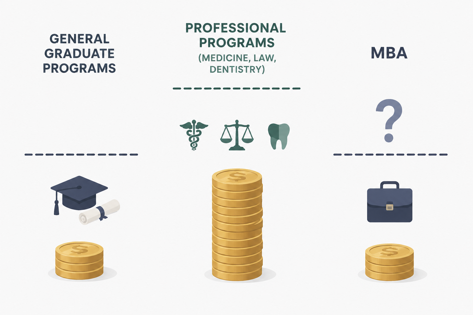 Comparison chart showing general graduate, professional, and MBA borrowing ceilings.