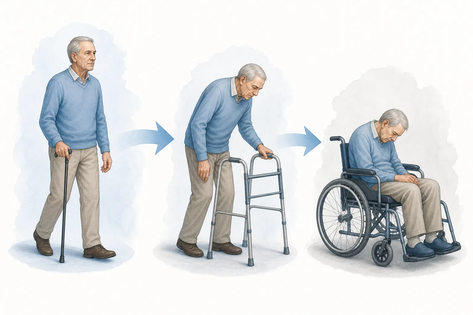 Progressive physical decline across early, middle, and late dementia stages