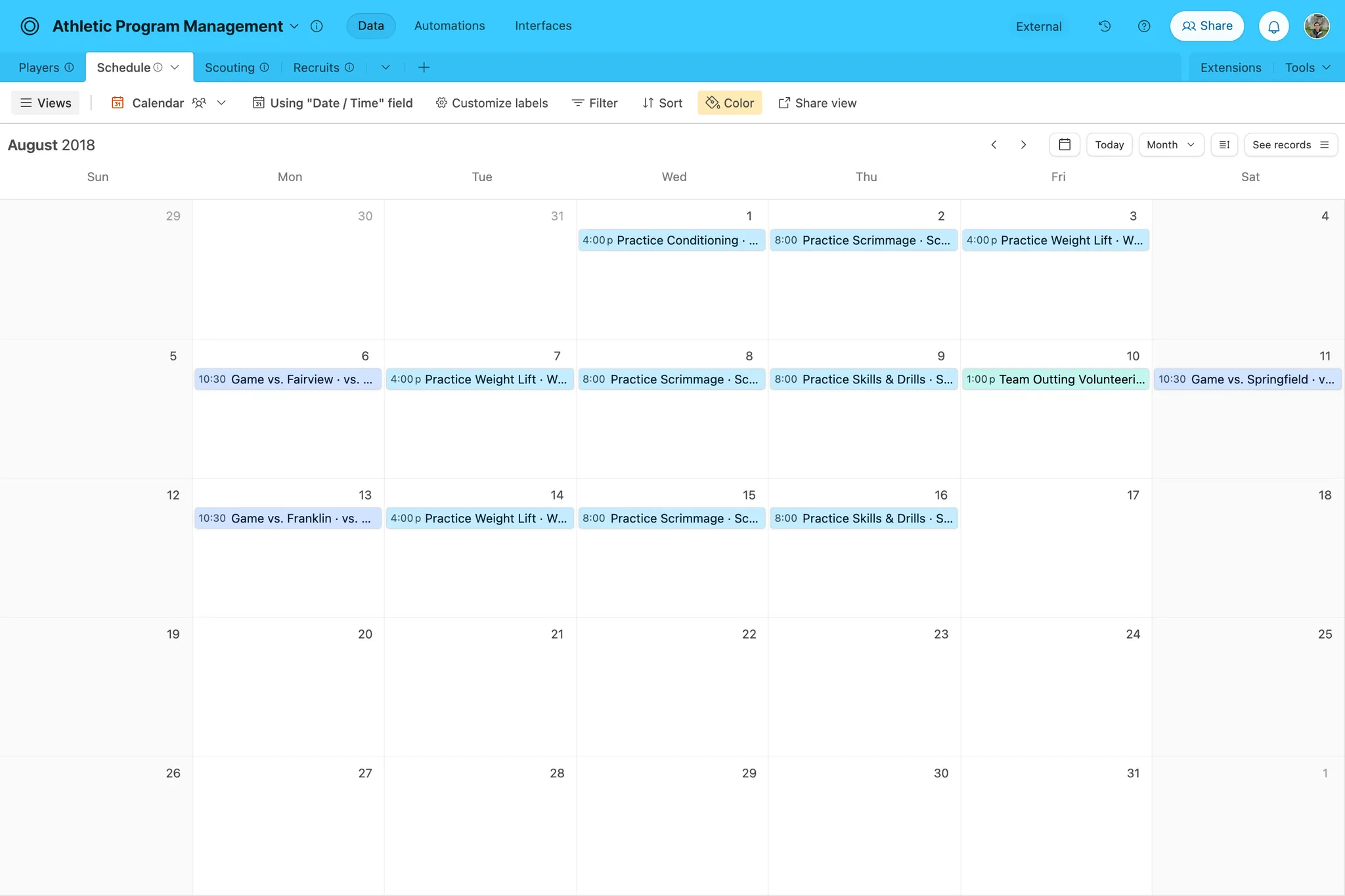 Official Airtable Study Guides template preview showing a table interface for courses, assignments, and deadlines