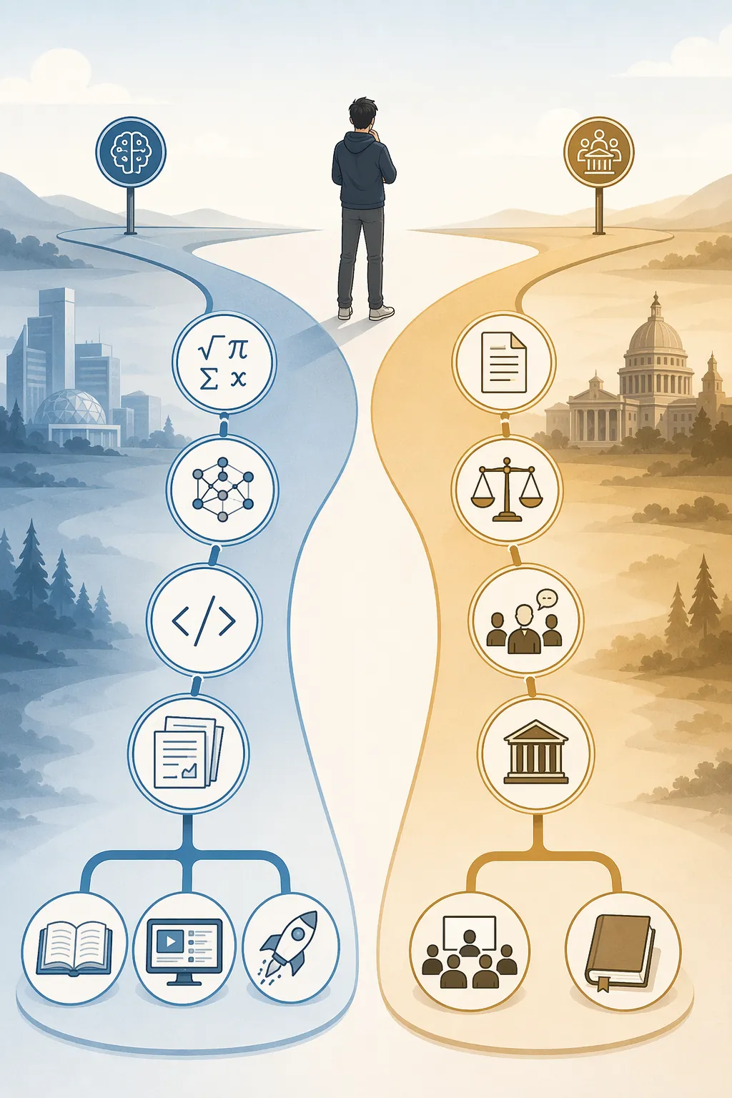 Decision tree showing technical AI alignment and AI governance study pathways