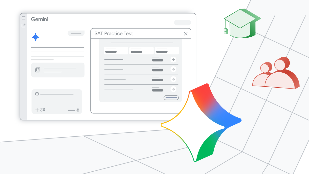 Google Gemini SAT practice test interface shown in an official announcement image