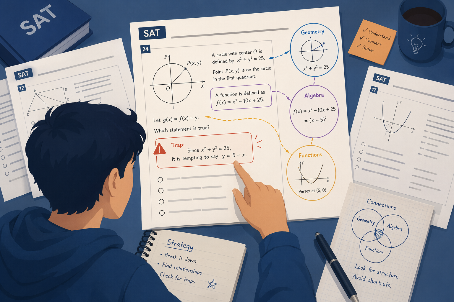 Student tracing connections among algebra, geometry, and function concepts in a multi-step SAT problem