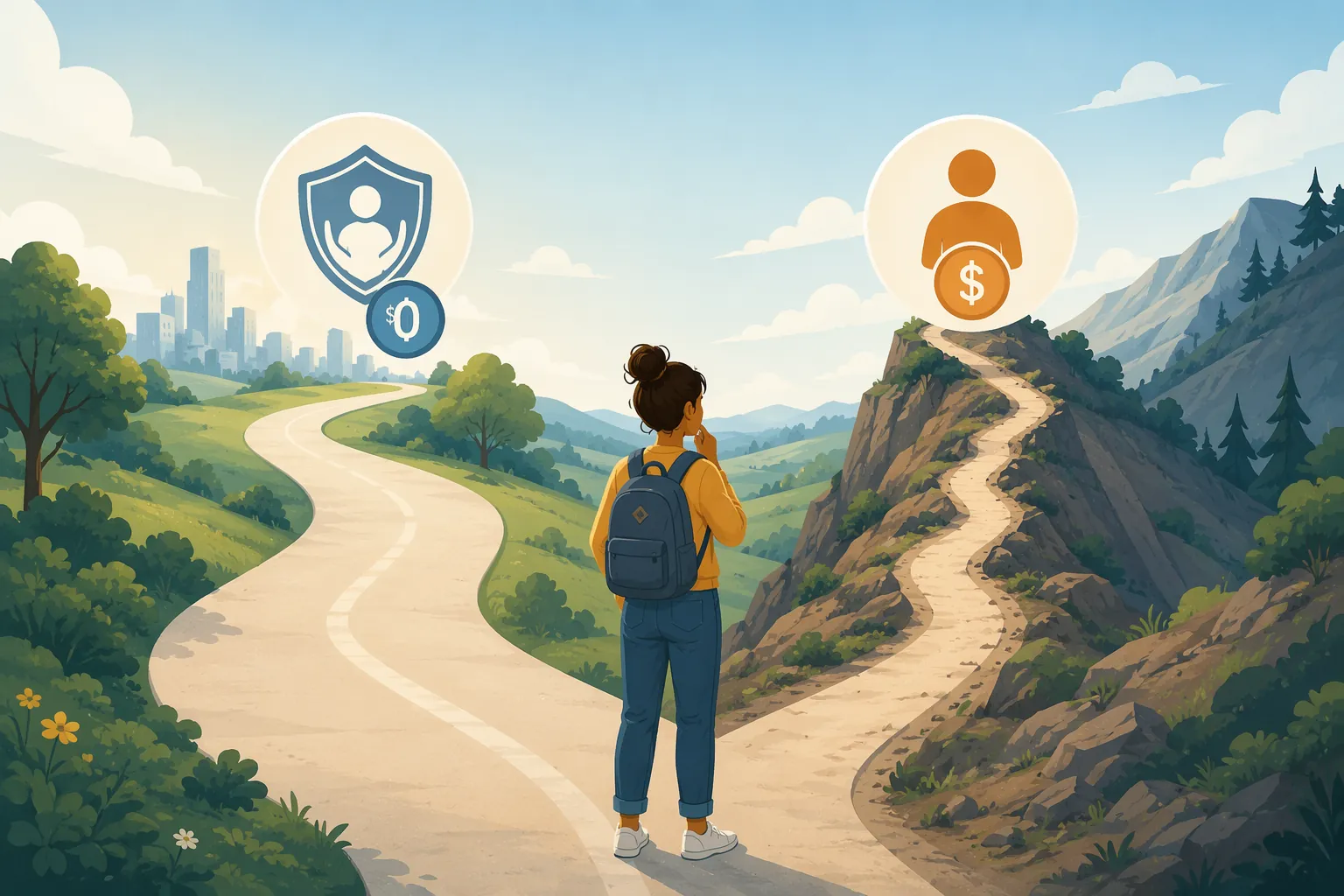 Student standing at a fork between a protected pre-July 2026 repayment path and a steeper post-July 2026 path