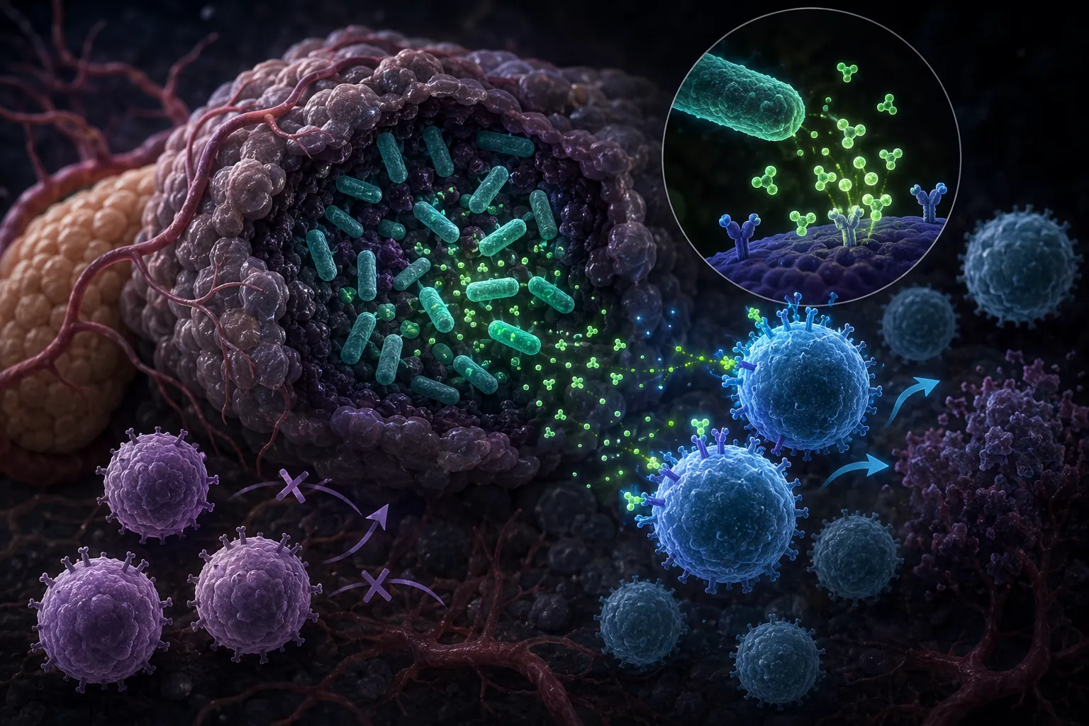 Bifidobacterium longum accumulating in a hypoxic pancreatic tumor and secreting SumIL-2 near CD8+ T cells