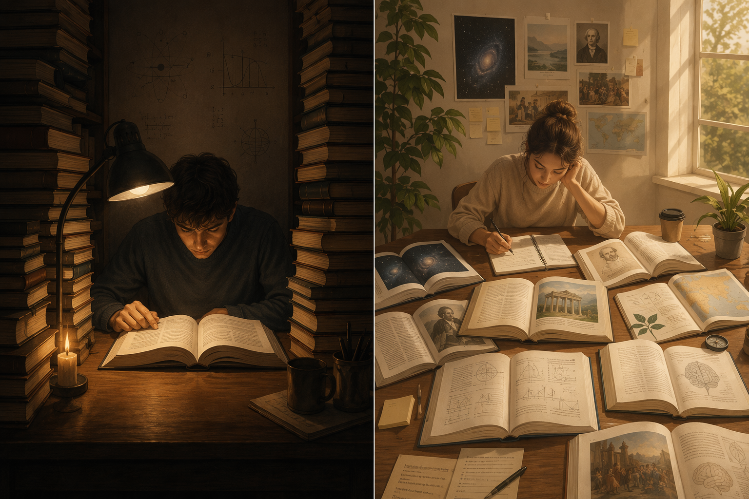 Side-by-side visual of academic specialization and broad subject exploration