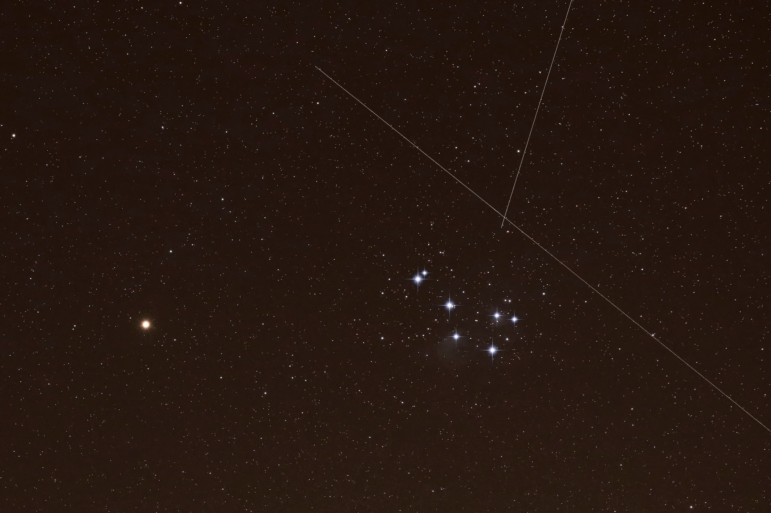 A train of Starlink satellites deployed in low-Earth orbit
