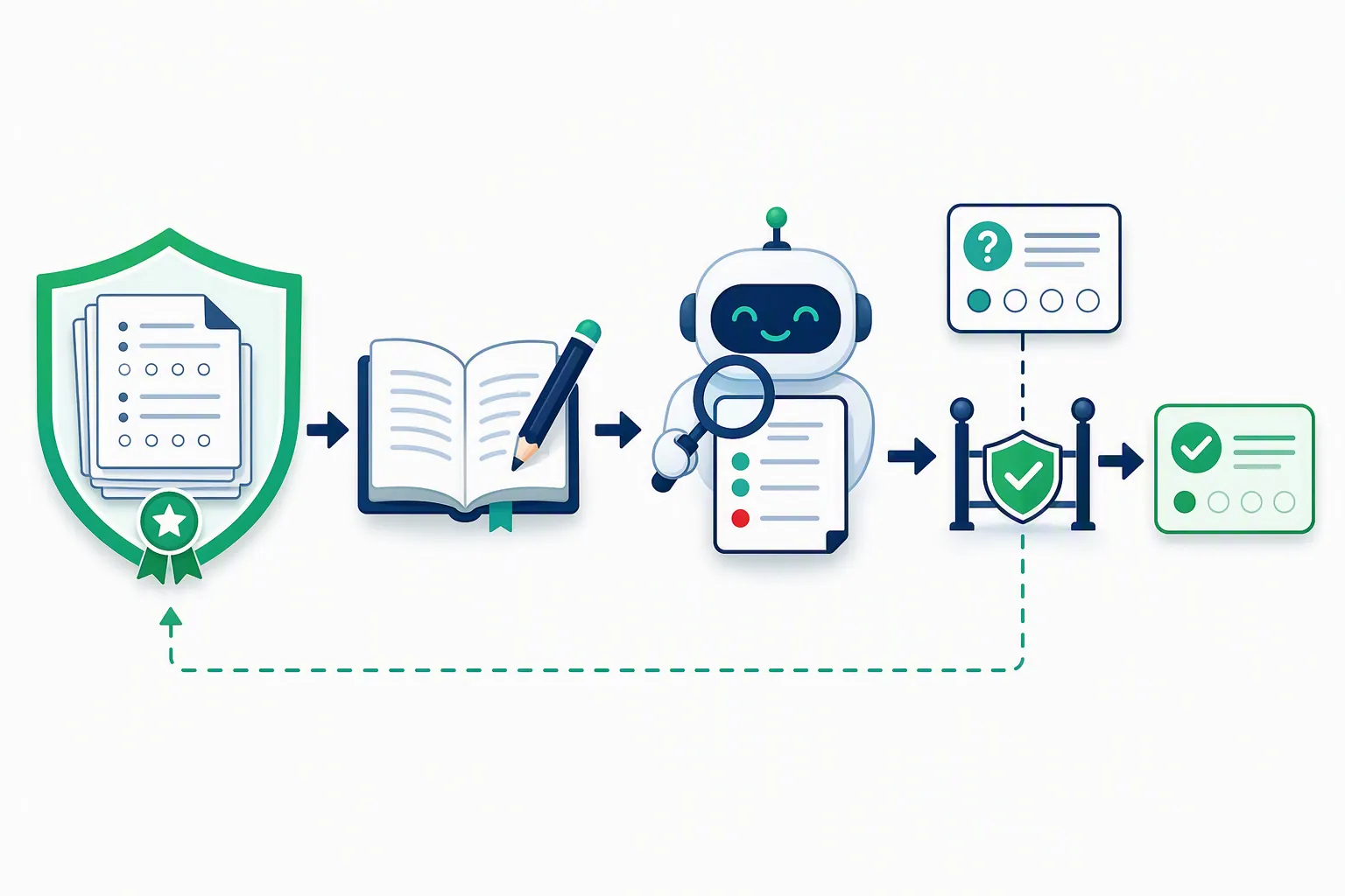 Workflow showing official exam materials feeding practice, AI analyzing errors, and generated questions passing through verification
