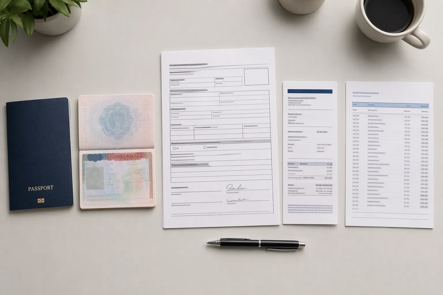 Prepared F-1 student travel documents including passport, visa, I-20, SEVIS receipt, and bank statement