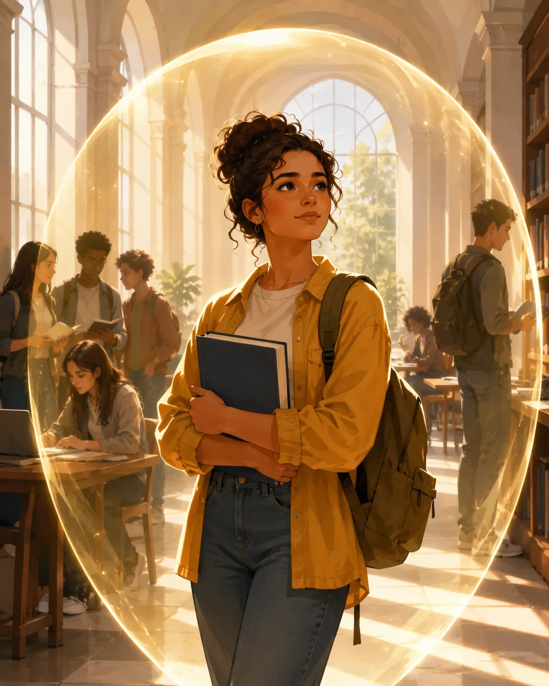 College student in a sunlit campus hallway symbolizing the right to an education free from discrimination