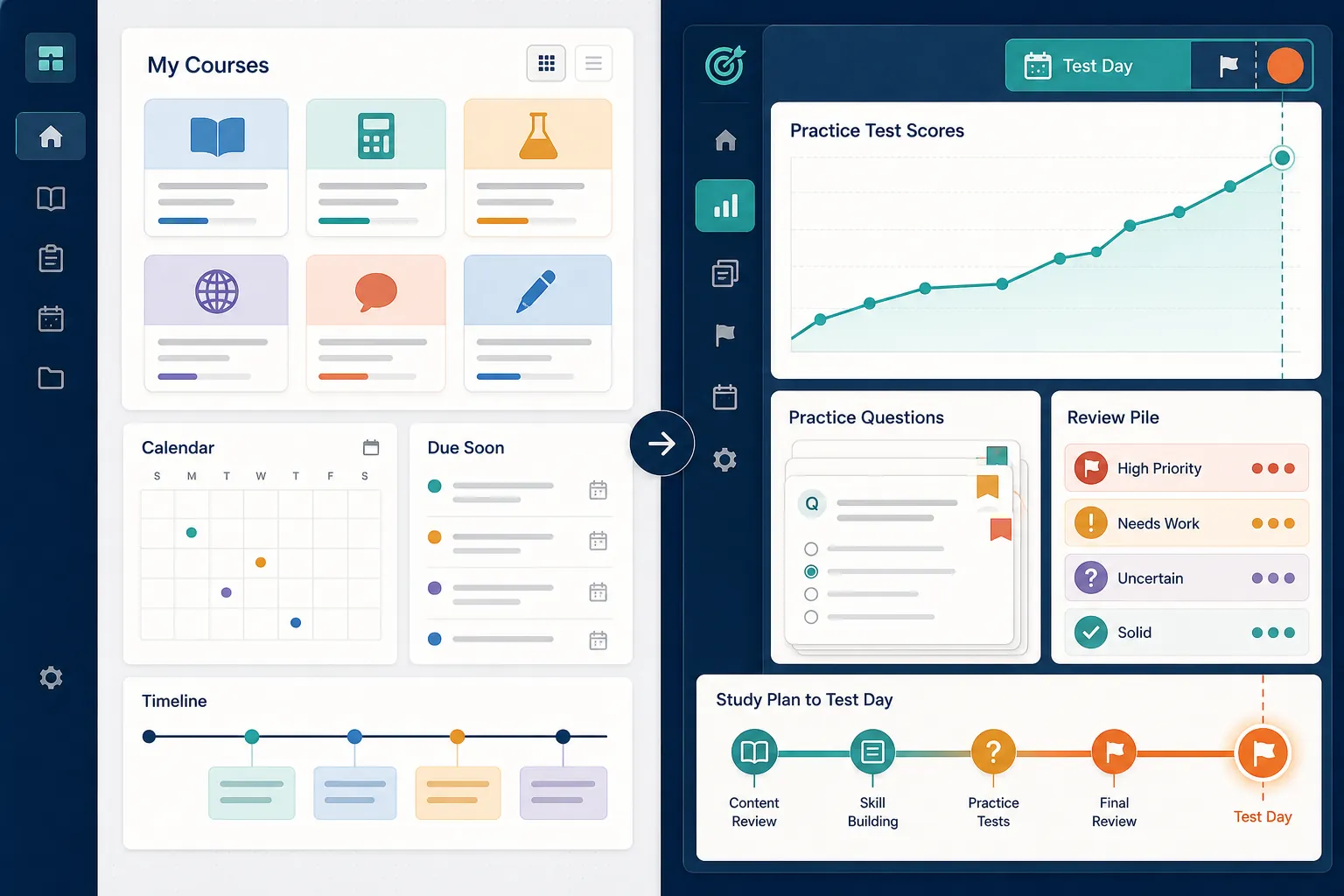 Generic digital course organizer compared with an exam-prep score tracking system