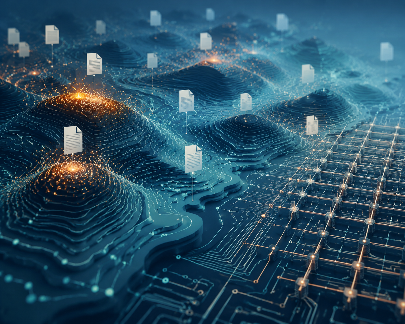 Patent landscape visualization with contour lines and circuit-like pathways