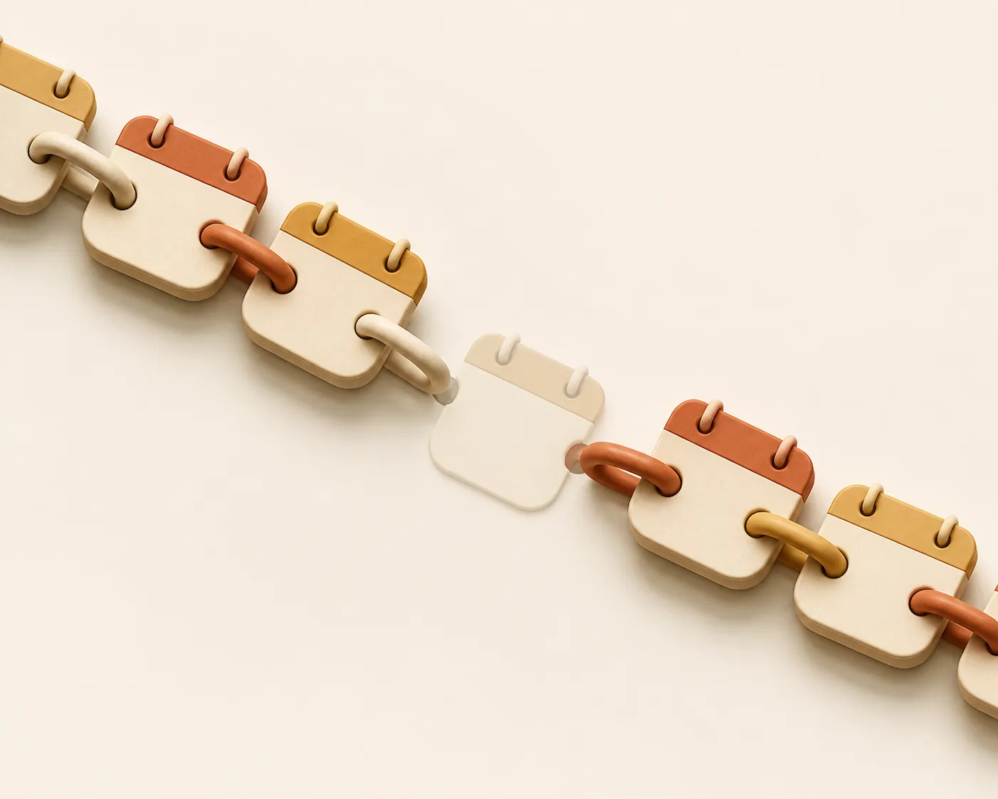 Calendar-tile chain with one faded missed-day link while the chain continues