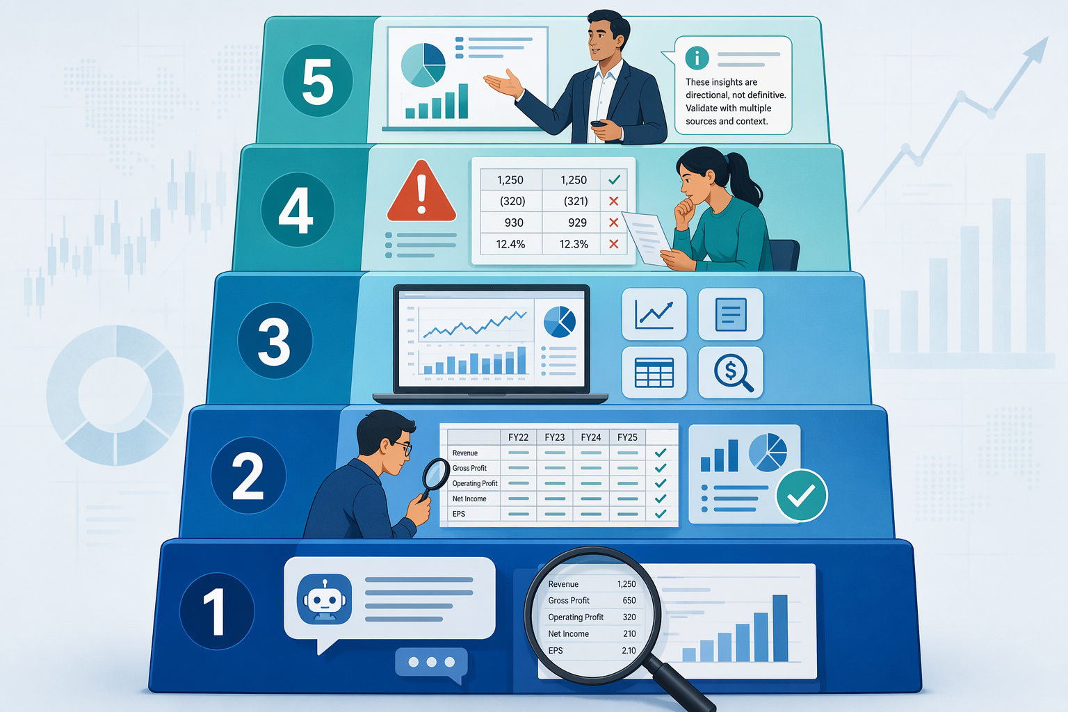 Five-step roadmap illustration for AI investment analysis skills