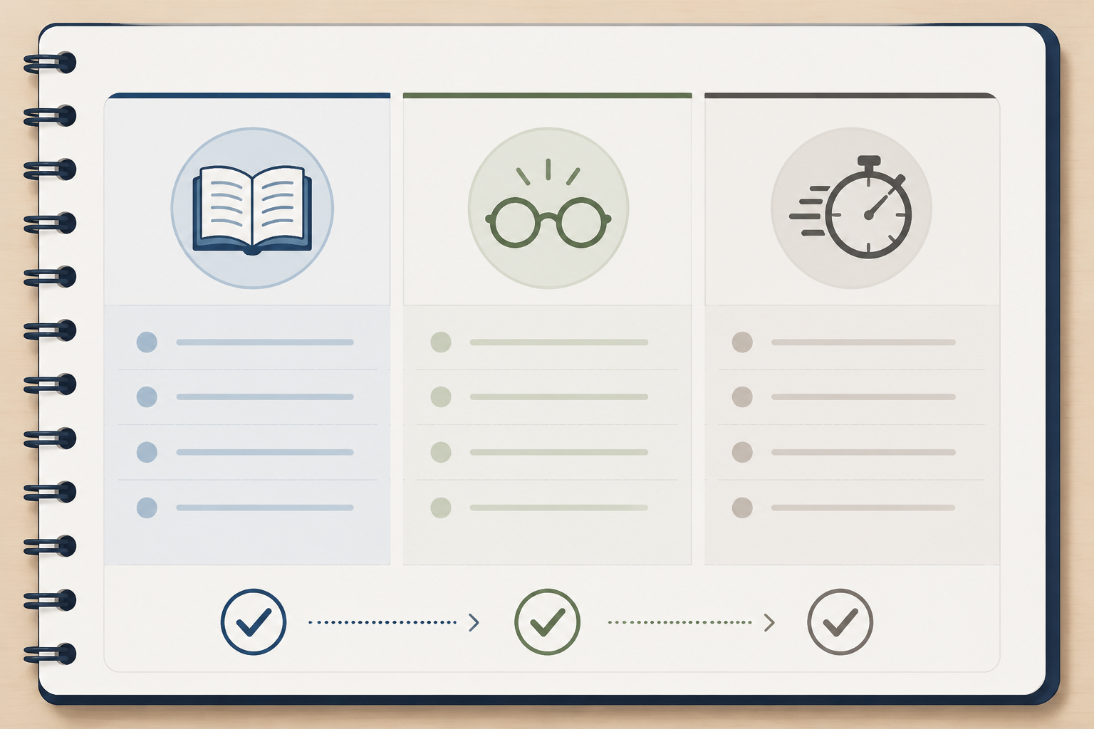 Three-zone layout showing content gaps, careless errors, and pacing or misreading issues