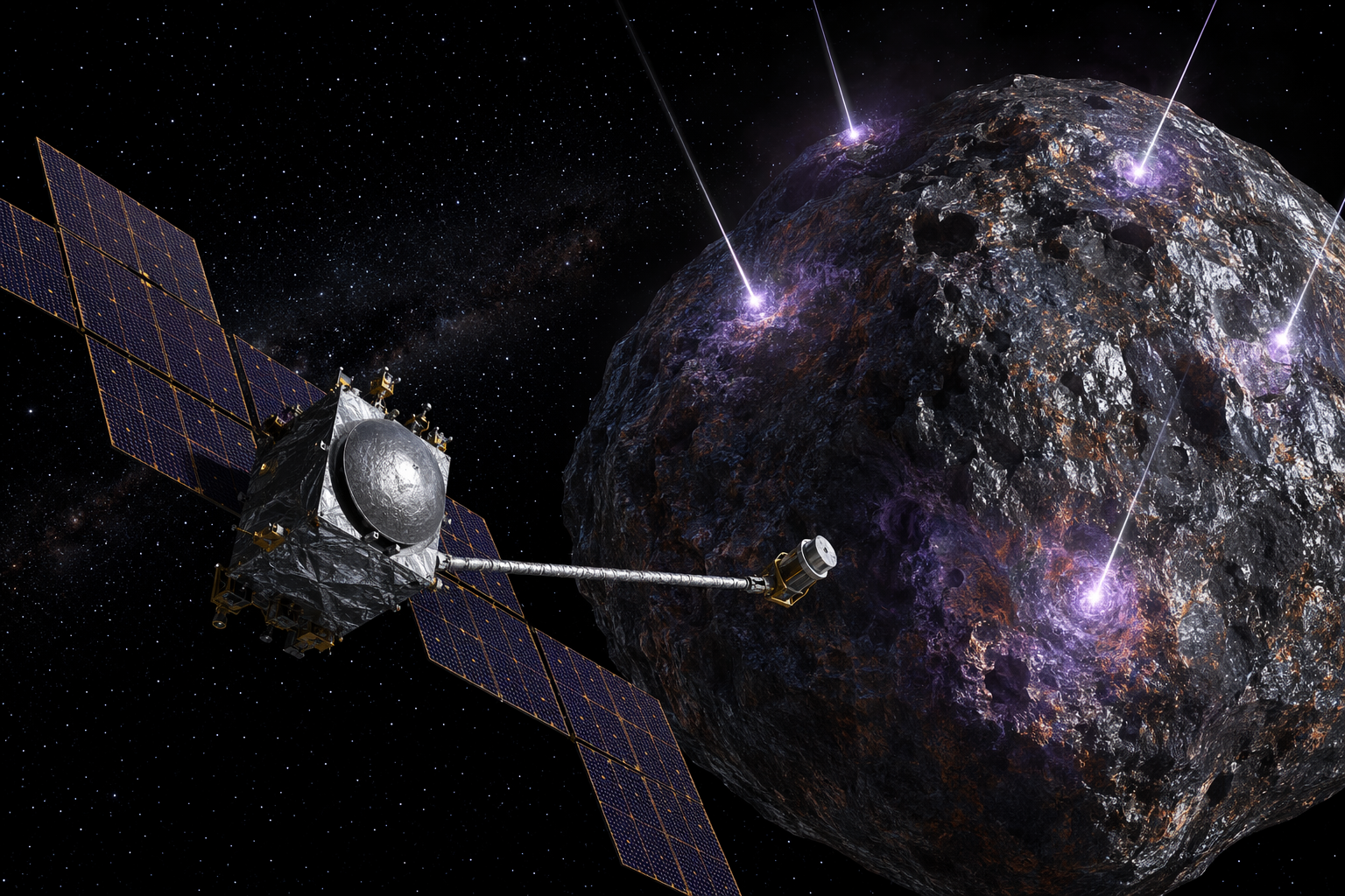 Psyche spacecraft with an extended boom-mounted gamma-ray and neutron spectrometer orbiting asteroid 16 Psyche