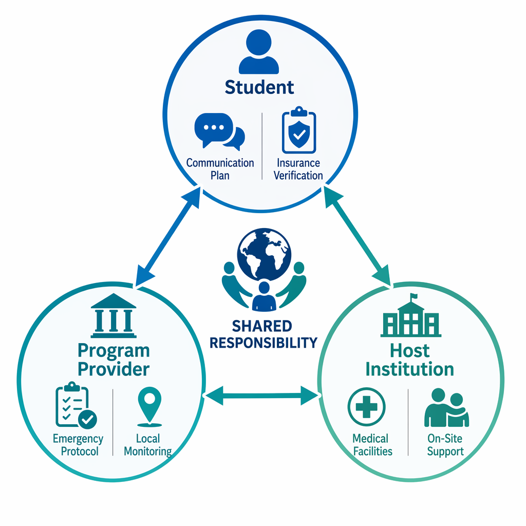 Diagram showing shared responsibility between student, program provider, and host institution for study abroad safety