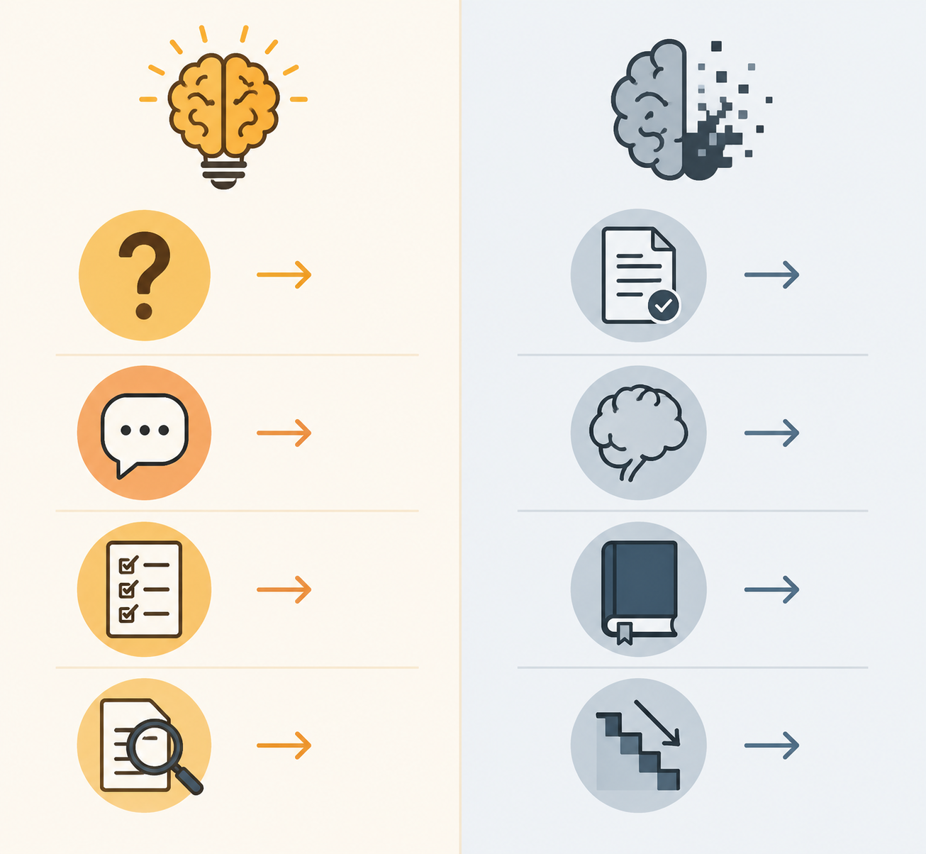 Split visual comparing active AI use on one side and passive AI use on the other