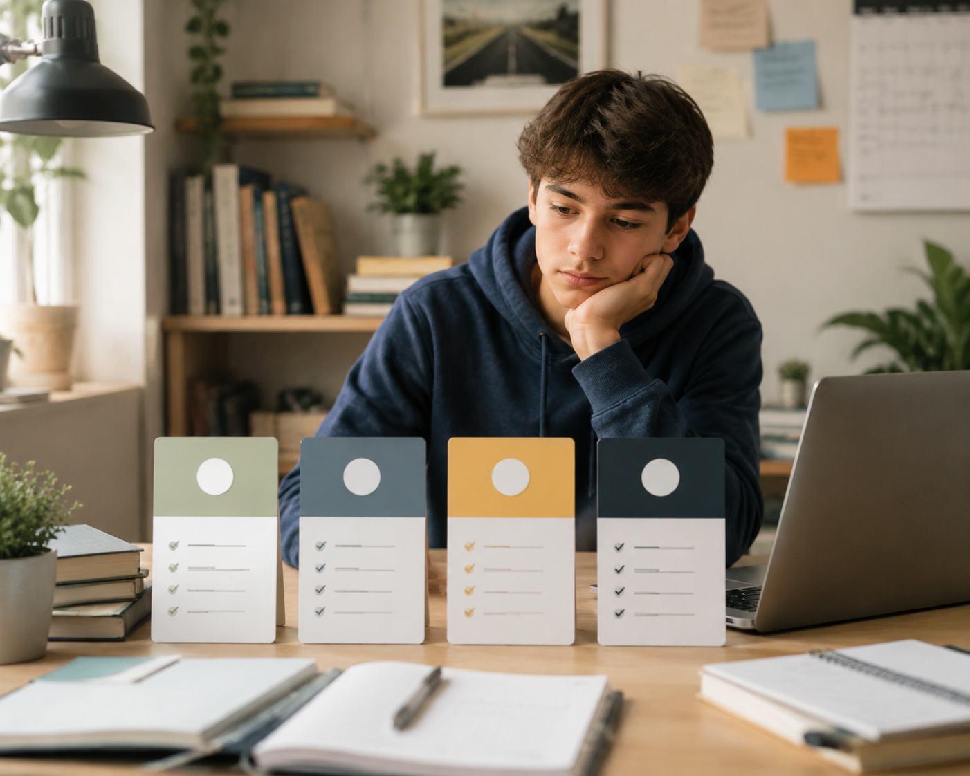 High school student comparing SAT prep plan options at a desk