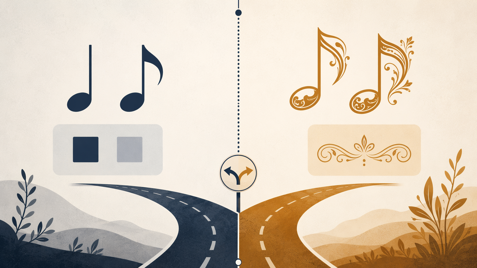 Split image contrasting generic musical similarity with distinctive protectable musical expression