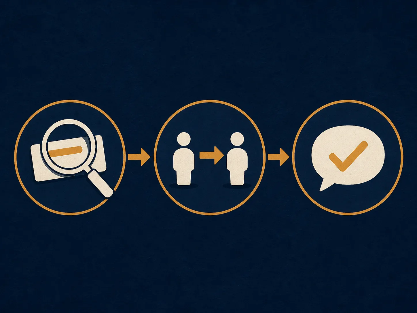 Three-step process showing a word being examined, people and direction being tracked, and meaning being confirmed