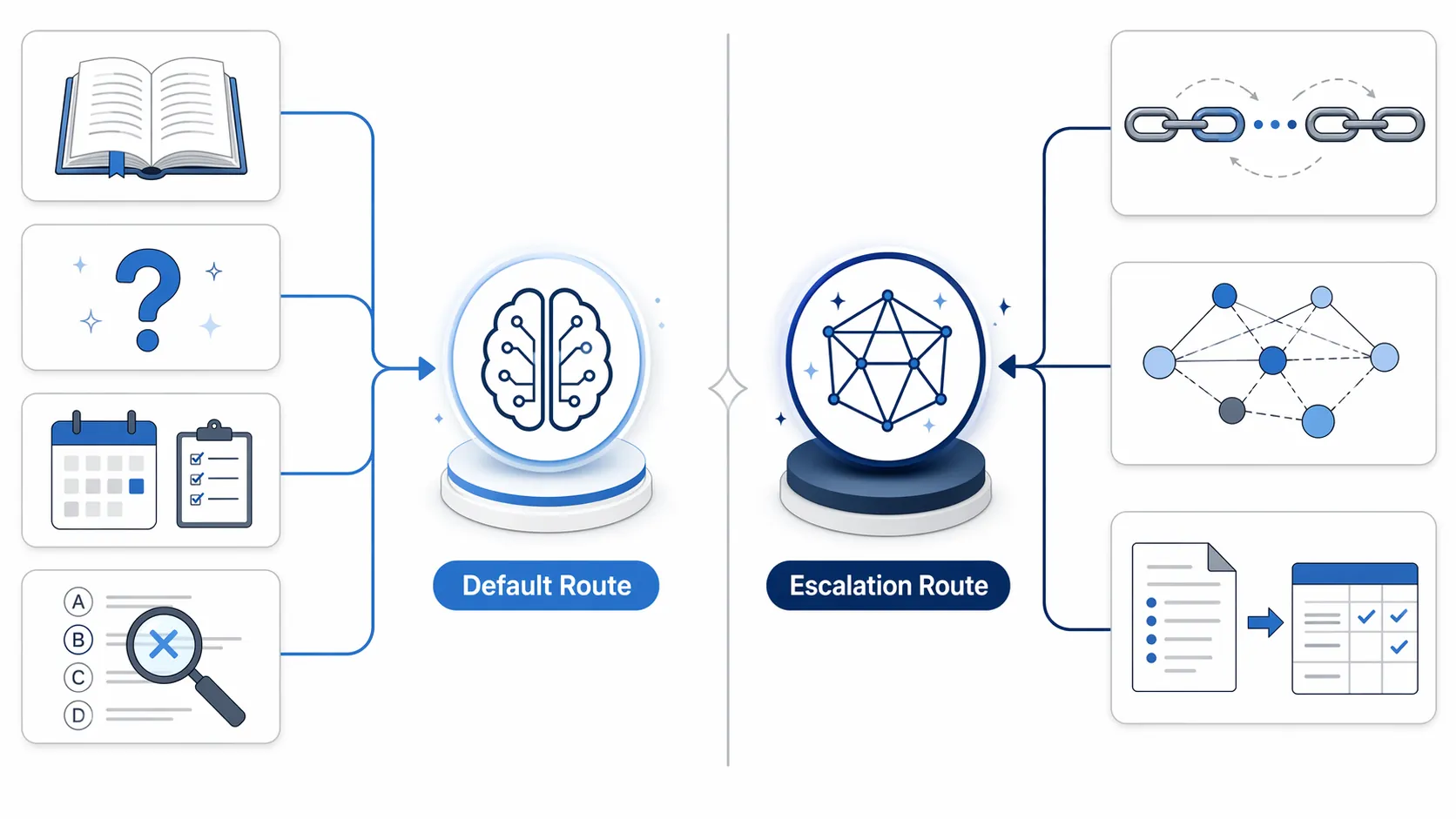 Decision framework separating bounded study tasks from complex multi-step escalation tasks
