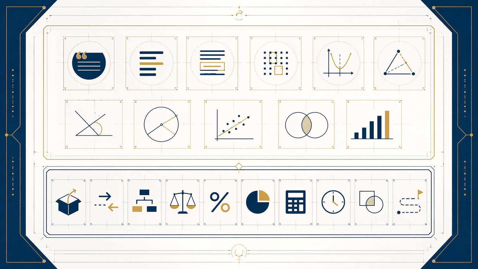 Organized blueprint-style map of 21 SAT question types divided into Reading and Writing and Math groups