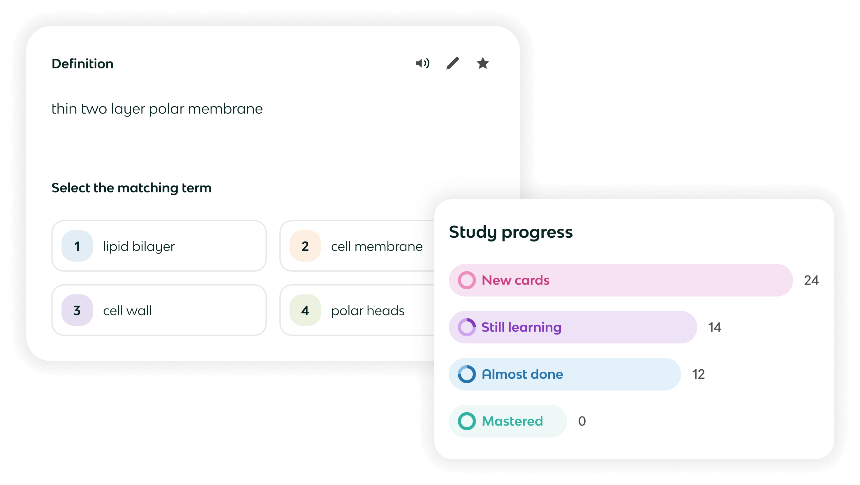 Knowt Learn Mode interface showing a flashcard study question with multiple answer options and study progress indicators
