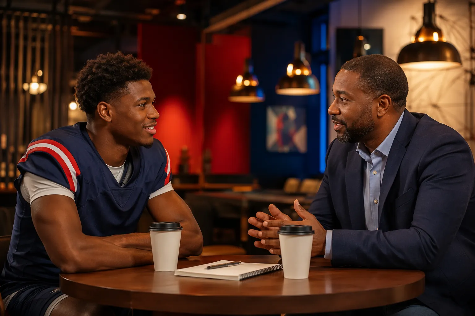 Howard student-athlete speaking with a McDonald's owner-operator during a mentorship conversation
