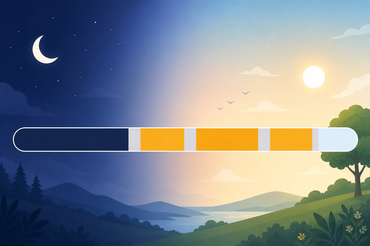 A 24-hour timeline with protected overnight sleep, daylight study blocks, and short breaks