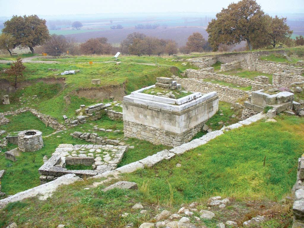 Excavated stone ruins and settlement layers at Hisarlik, the site identified with ancient Troy