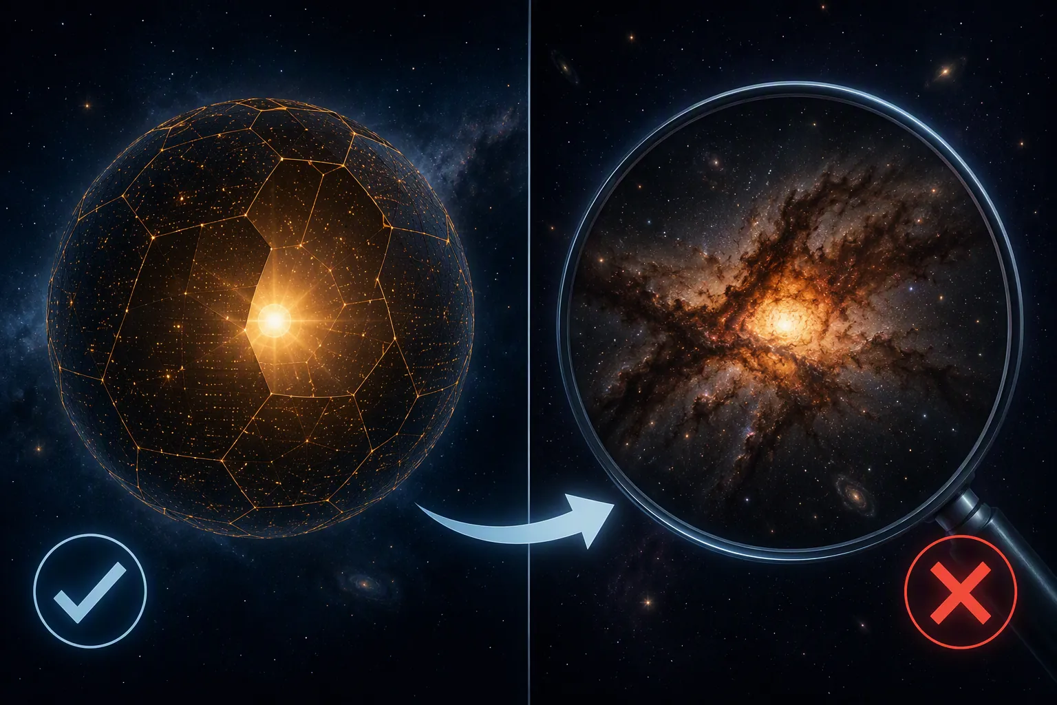 A candidate object first appears like a Dyson sphere but a magnifying lens reveals a dusty galaxy false positive