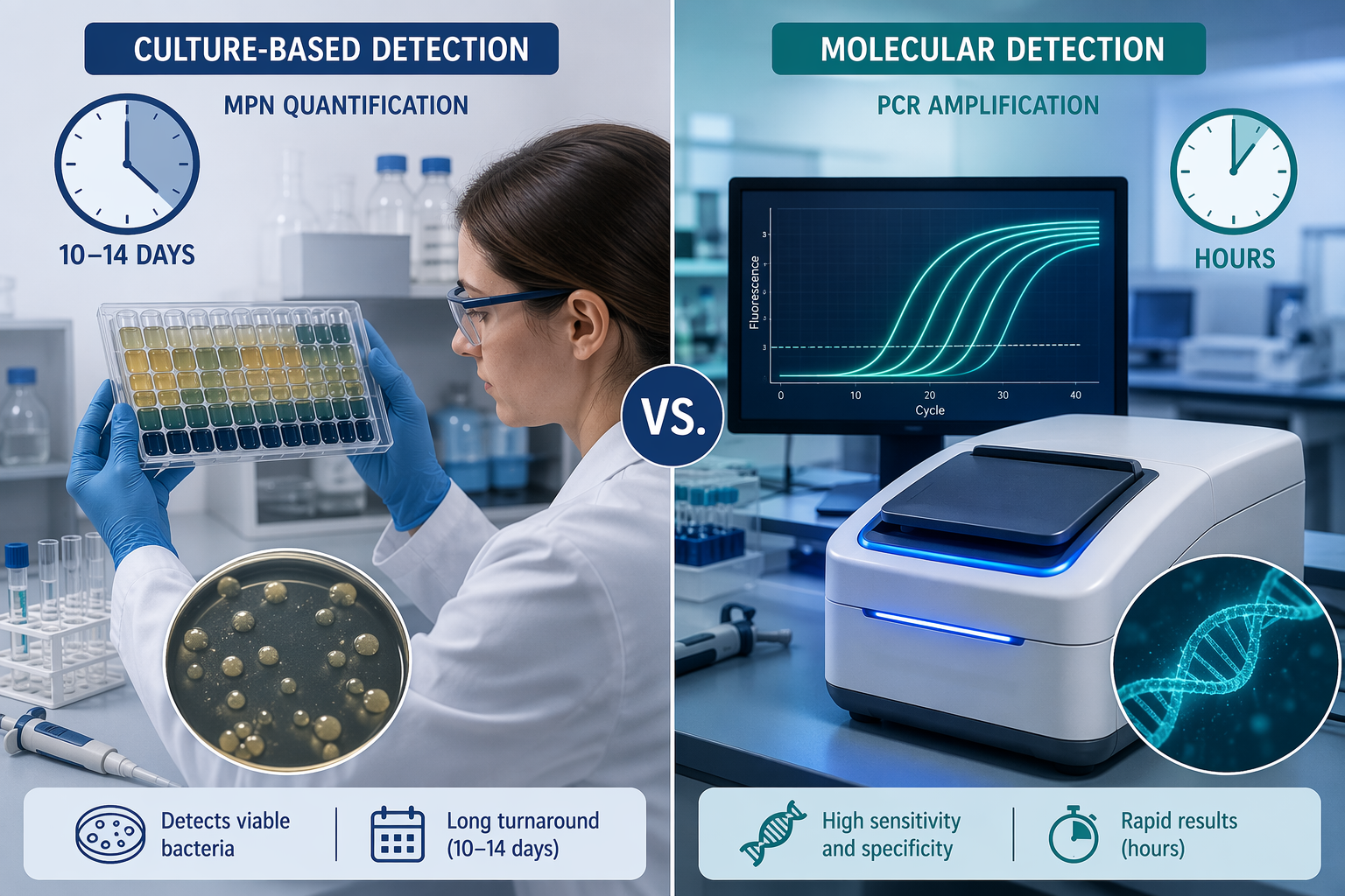 Split comparison of culture-based Legionella detection and molecular PCR detection