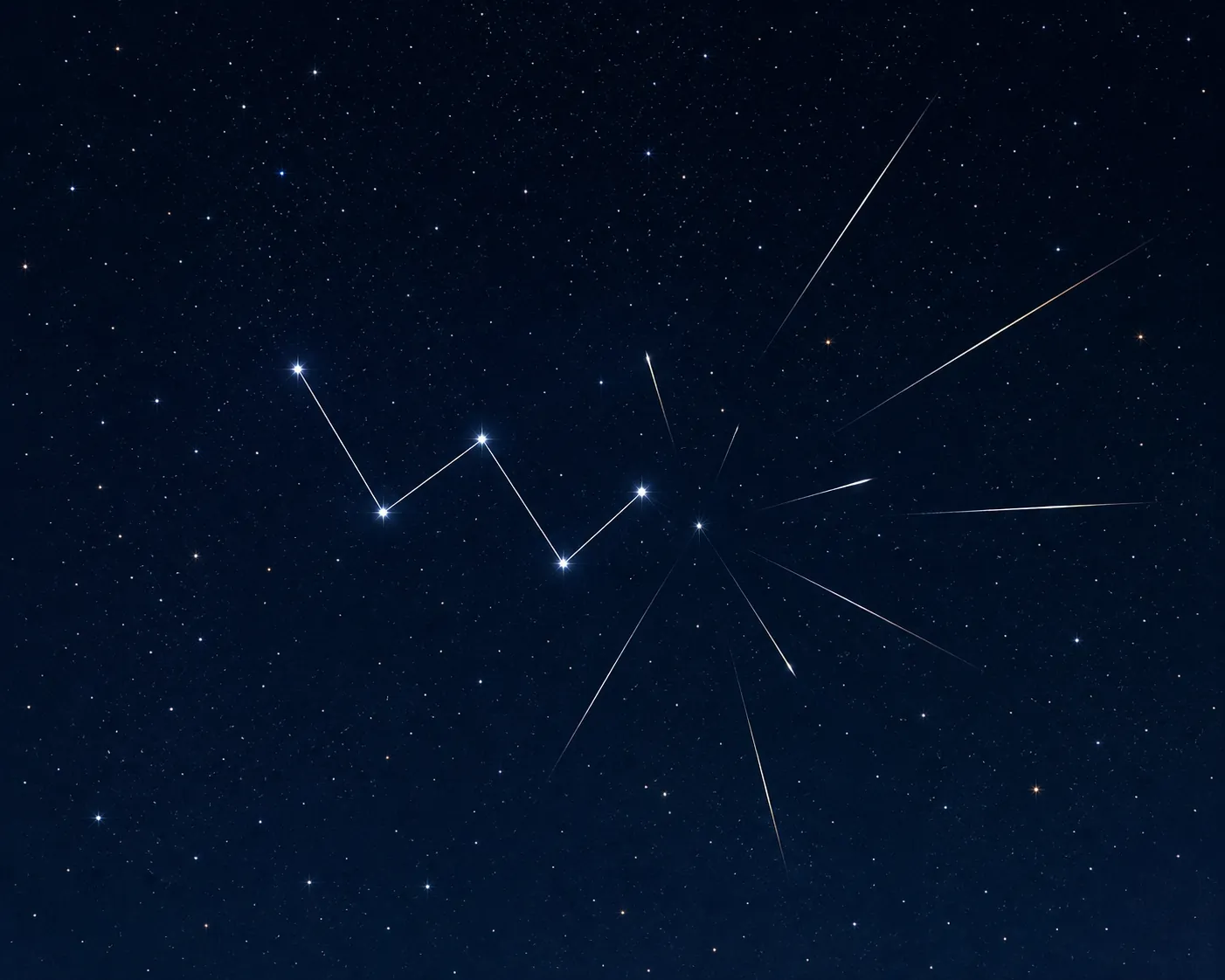 Star chart showing Cassiopeia's W and the nearby Perseid radiant