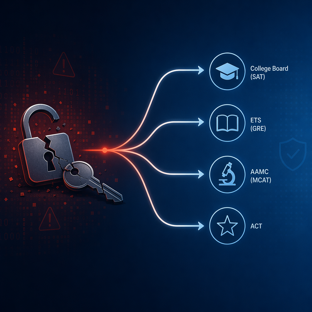 Cracked password key branching into multiple exam account icons
