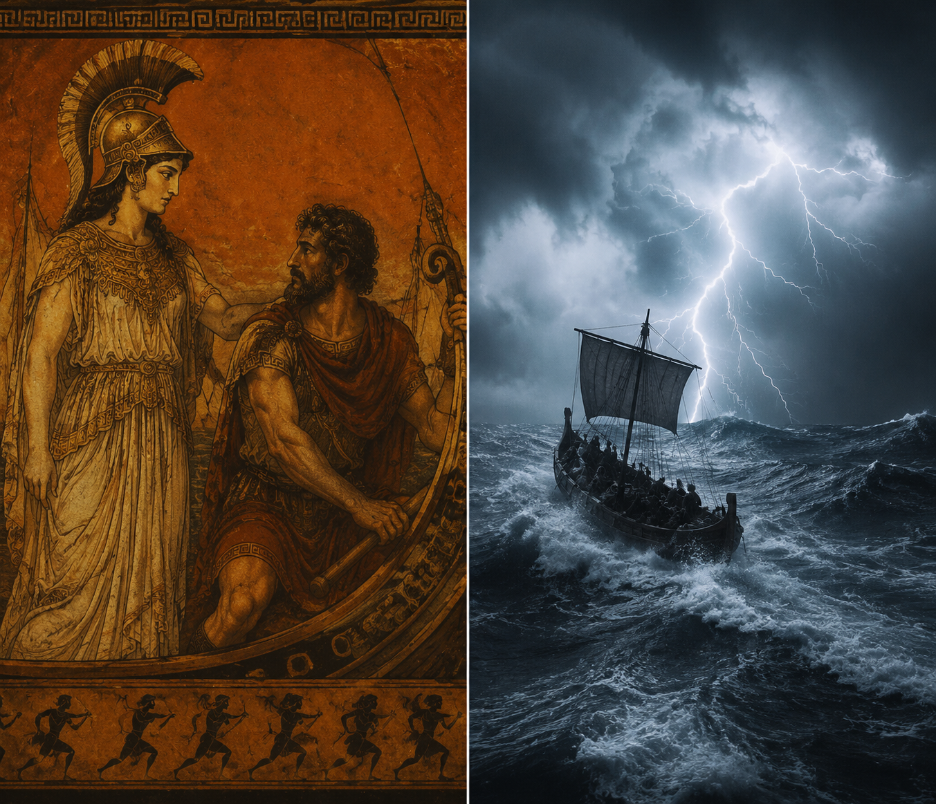 Comparison of Homeric gods as visible figures and Nolan's gods expressed through storms and waves