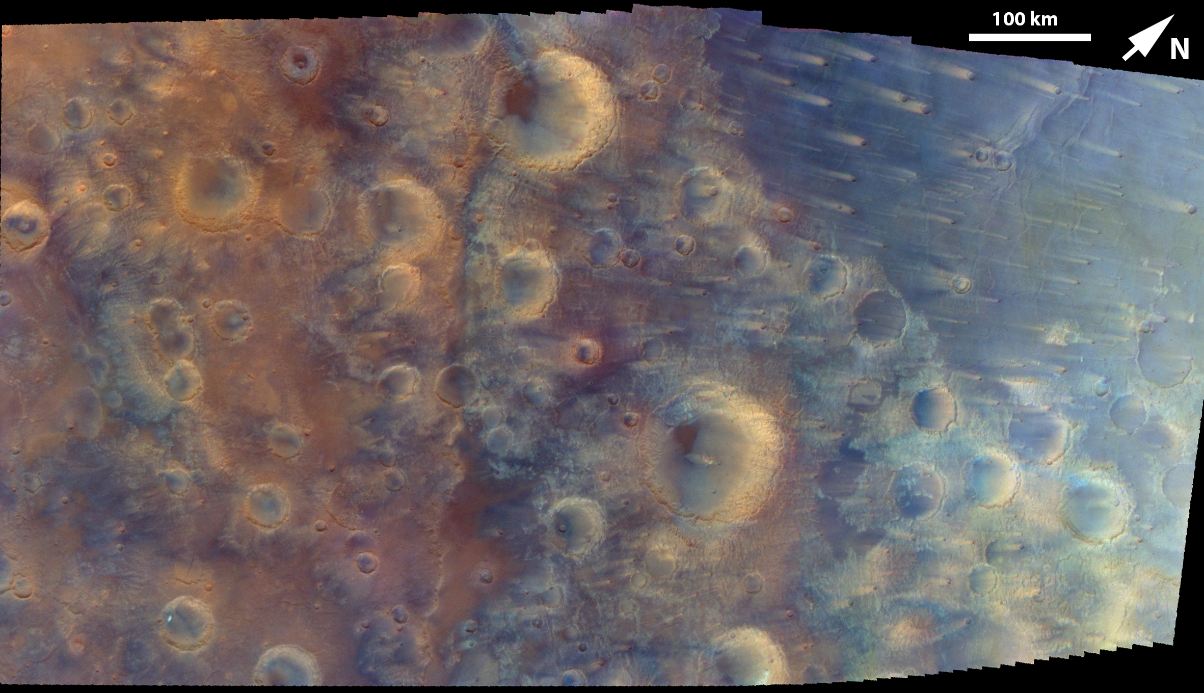 Mosaic of Mars captured by NASA's Psyche spacecraft during the May 2026 flyby, showing craters, dark terrain, and haze along the curved limb