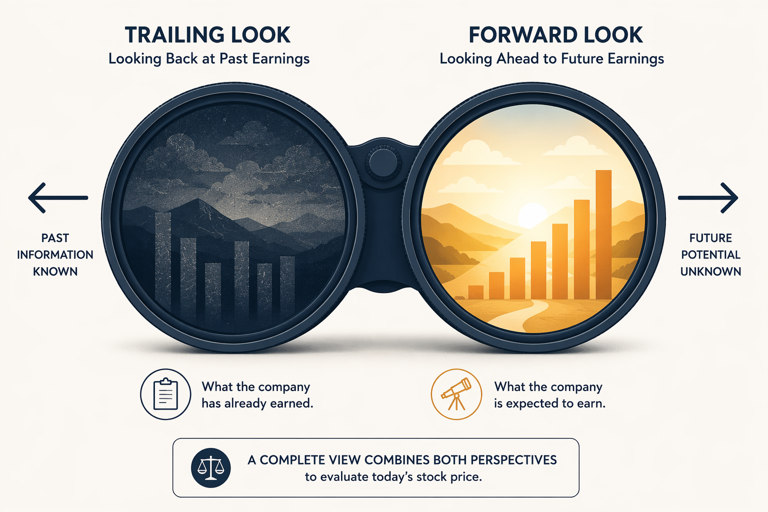 Two lenses representing backward-looking and forward-looking analysis