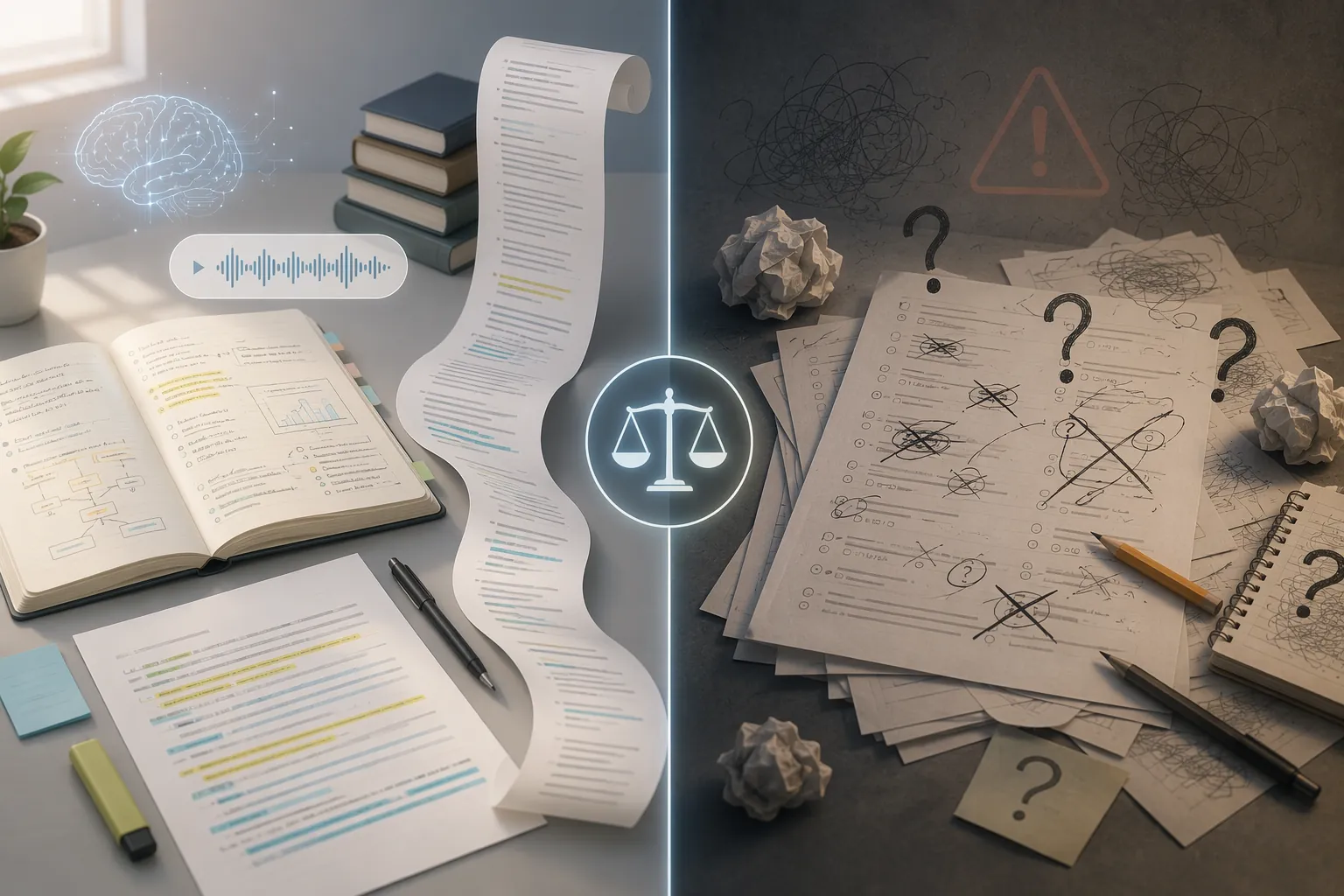 Split visual contrasting Gemini’s research and organization strengths with practice-test and tutoring accuracy issues
