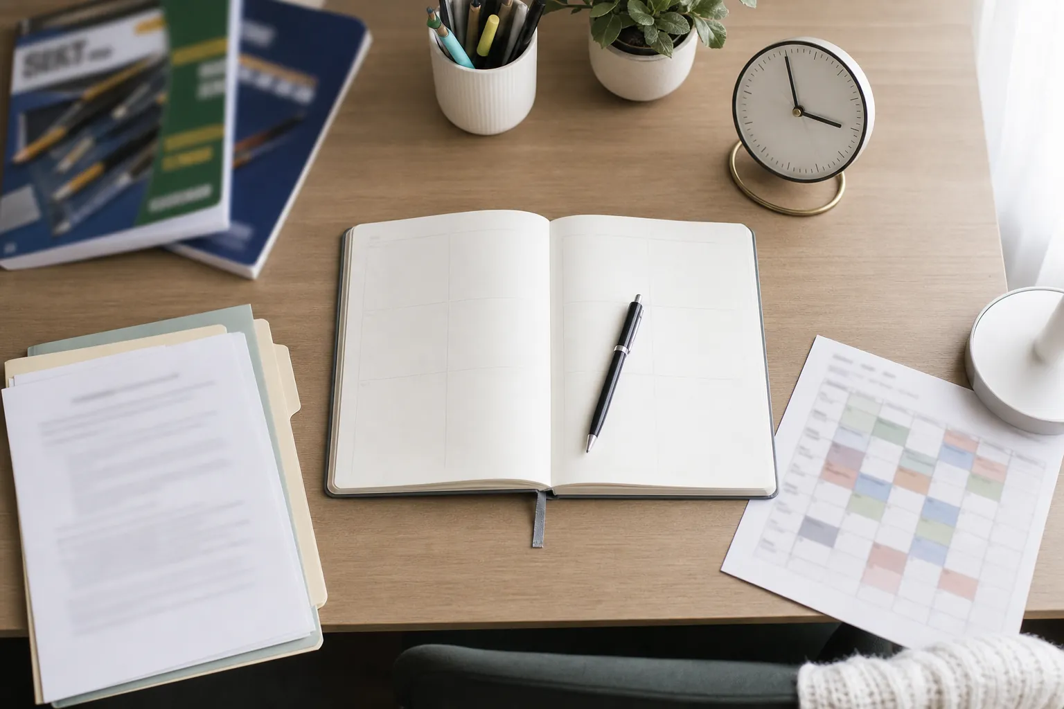 Student application planner with SAT and ACT prep books pushed aside