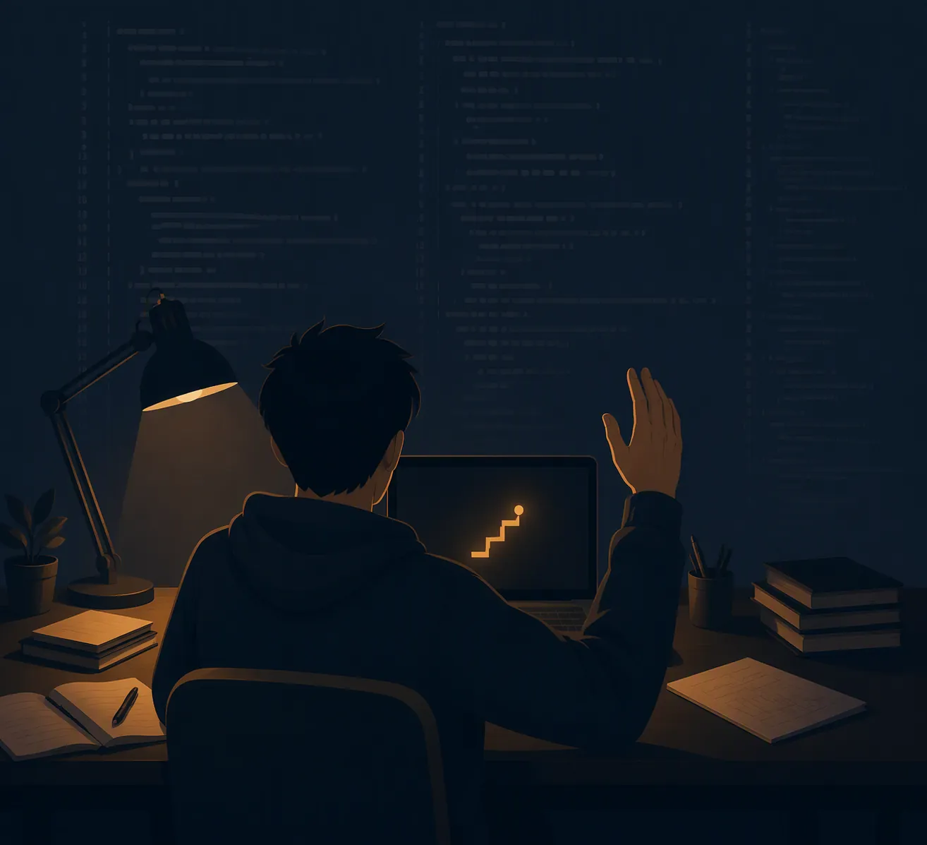 Late-night student asking for a hint while the full wall of code remains withheld