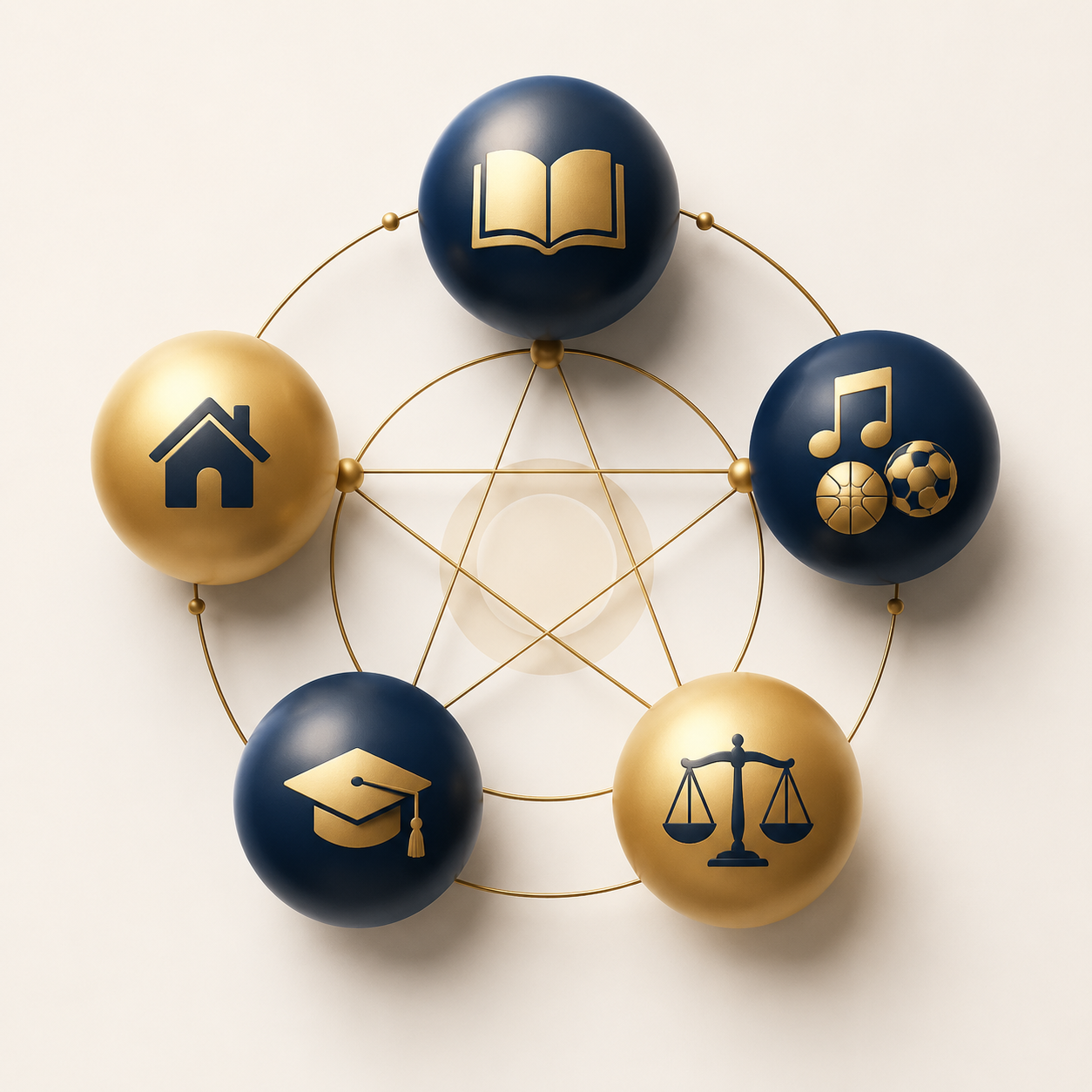 Five-part evaluation framework for academic culture, pastoral care, co-curricular breadth, outcomes, and financial sustainability