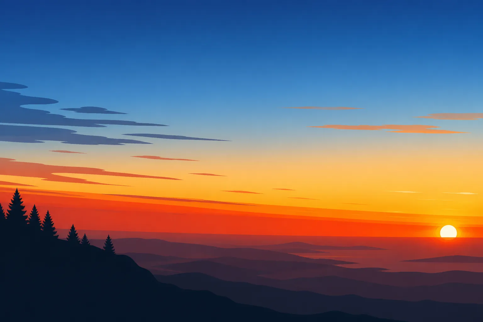 Low sunset sunlight traveling through a long atmospheric path and glowing orange-red