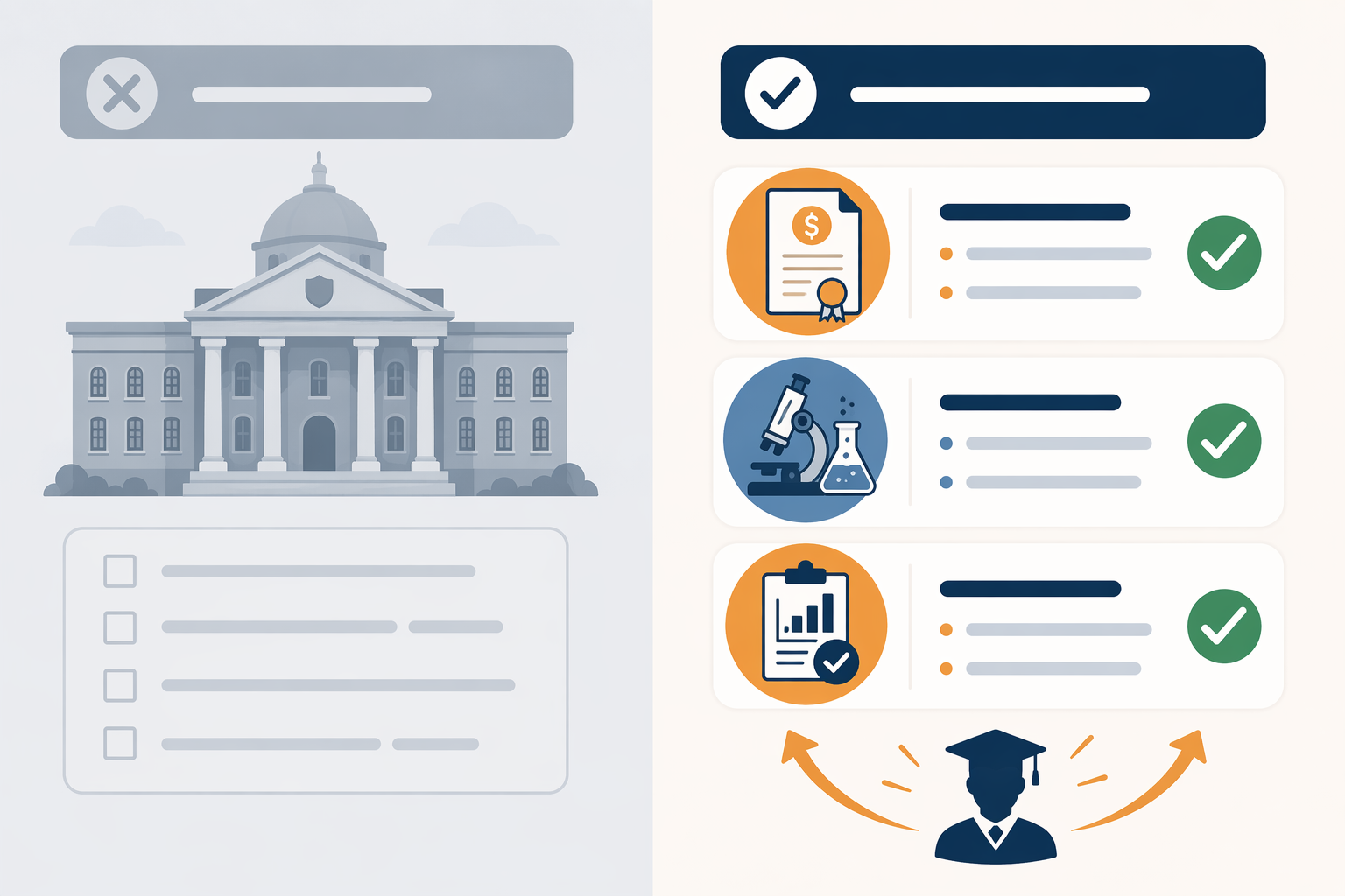Comparison of an old prestige-first graduate application strategy and a new funding-aware strategy using grant, lab, and test score signals