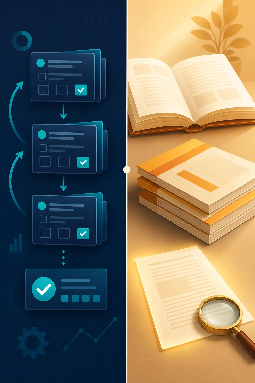 Split illustration comparing interactive quiz refinement with grounded research and official practice materials