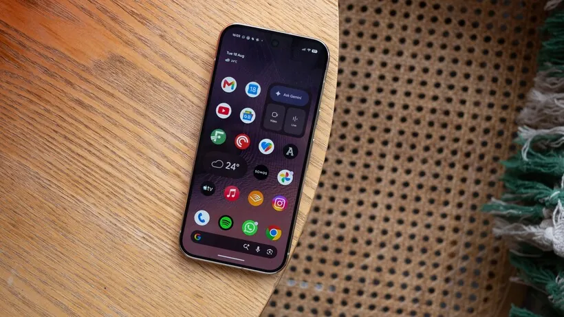 Google Pixel 11 Pro home screen with an Android app grid and Google search widget