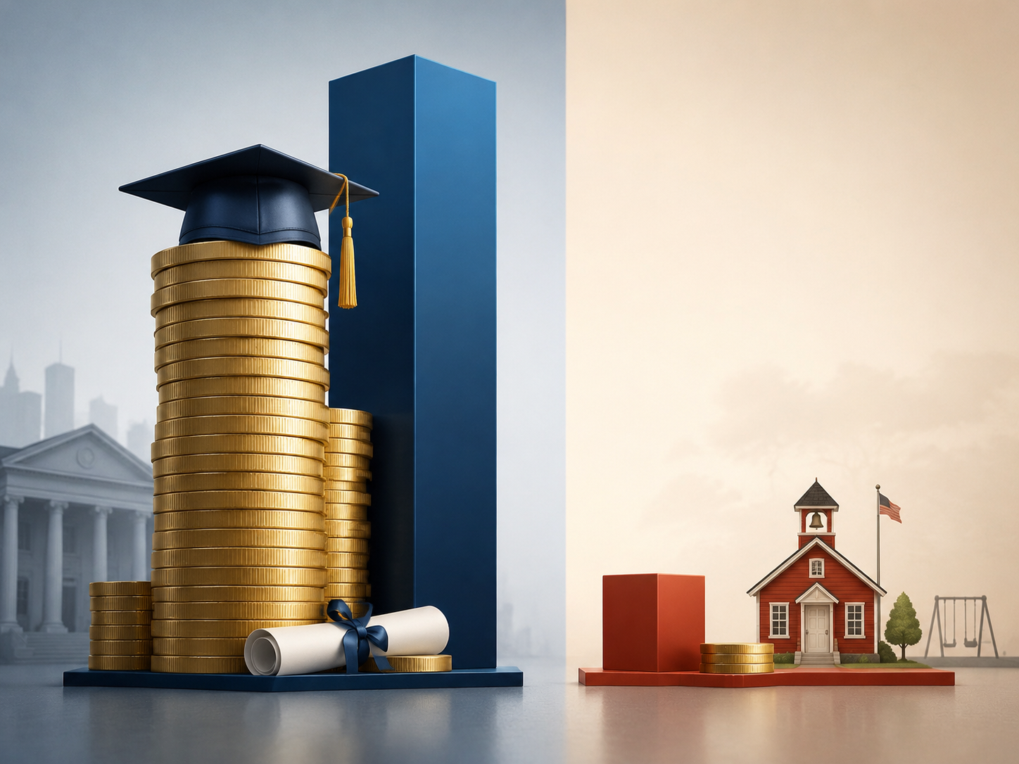 Comparison of over $500 million in higher education funding beside $20 million for K-12 programs
