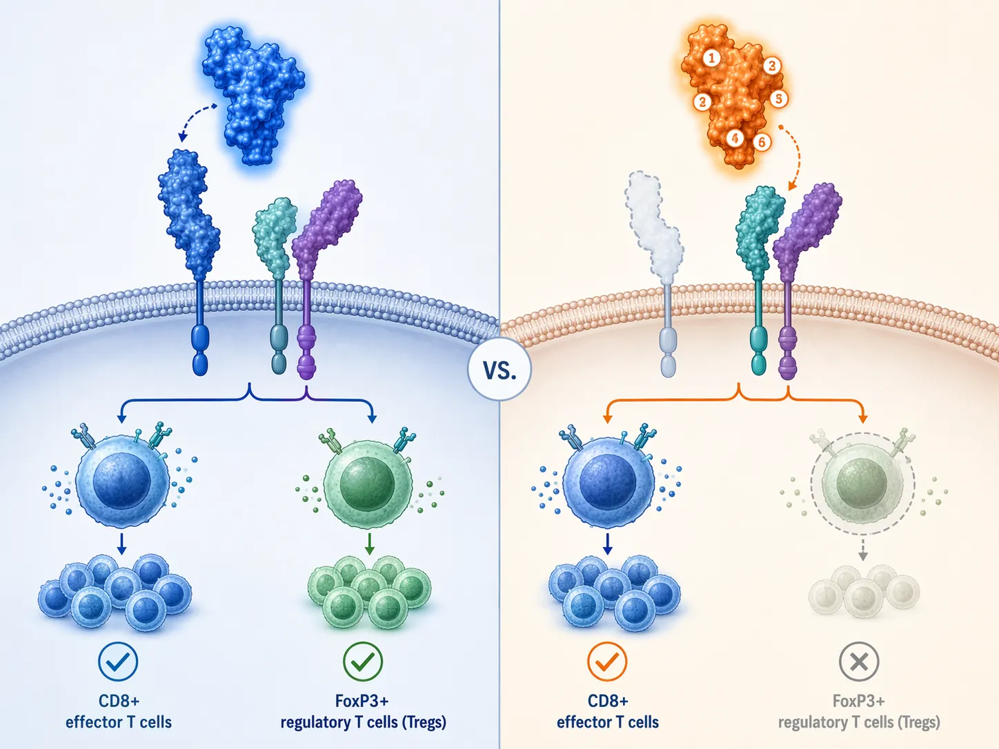 Comparison of wild-type IL-2 binding CD25 and SumIL-2 preferentially binding CD122 on T cells