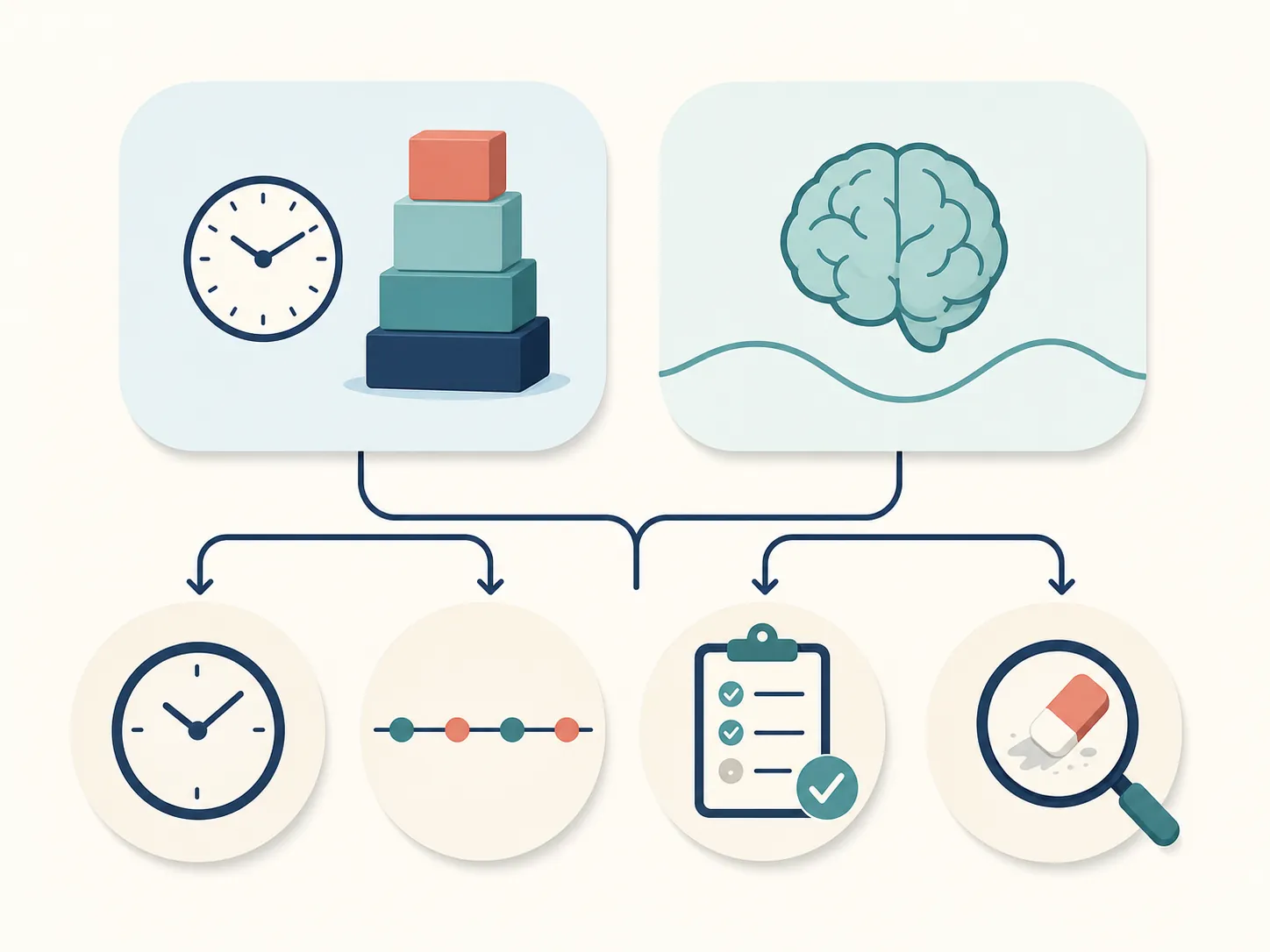 Behavioral study self-audit diagram with planning and anxiety icons