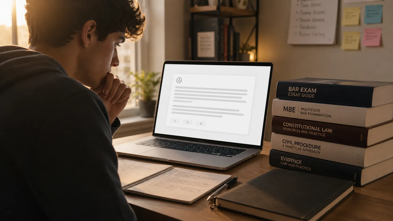 Student comparing an AI search answer with citation chips against printed study guides